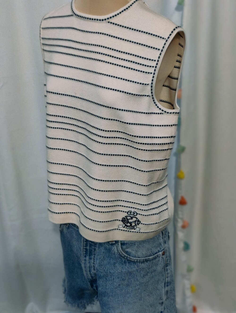 Vintage St John Santana Knit Sleeveless Sweater Top Logo Shoulder Zipper M